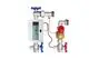 Verbindungsset von Danfoss mit mehreren Ventilen, digitalem Display und Messung des Durchflusses, für die Installation in Heizungs- oder Wassersystemen geeignet.